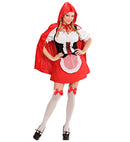 Red Capelet  Shirt With Corset, Skirt With Apron, Hooded Capelet 