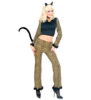 Leopard  Top, Pants With Tail, Ears, Choker With Gem 