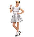 50S Lady With Sewn-In Petticoat White  Dress, Belt 