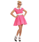 50S Lady With Sewn-In Petticoat Pink  Dress, Belt 