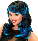 Blue Streaked Wavy Wig In Polybag