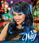 Blue Streaked Wavy Wig In Polybag