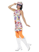 60s Groovy Chick Costume Adult Dress Hat Multi Coloured 2