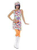 60s Groovy Chick Costume Adult Dress Hat Multi Coloured 4