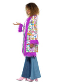 60s Groovy Hippie Coat Adult Multi Coloured with Fur Trim 2