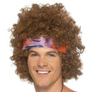 60s Hippie Afro Kit Adult Brown Wig Headband Necklace 1