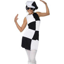 60s Party Girl Costume Adult Black White Dress Hat 1