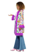60s Groovy Hippie Coat Adult Multi Coloured with Fur Trim