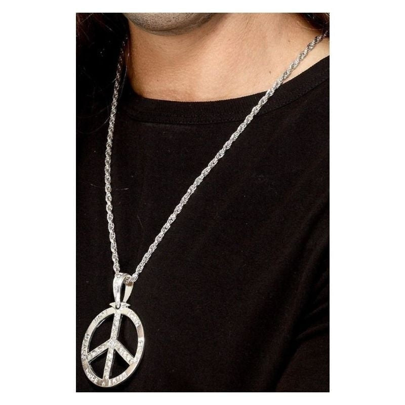 60s Peace Sign Hippie Medallion Adult Silver_2 