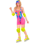 The 80S Rollerblader  Bodysuit, Shorts, Visor, Elbow Pads, Knee Pads 