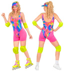 The 80S Rollerblader  Bodysuit, Shorts, Visor, Elbow Pads, Knee Pads 