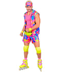 The 80S Rollerblader  Sleeveless Jacket, Shorts, Visor, Wristbands, Knee Pads 