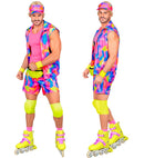The 80S Rollerblader  Sleeveless Jacket, Shorts, Visor, Wristbands, Knee Pads 