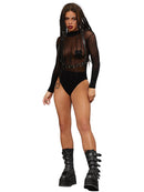 Fever Long Sleeve V Striped Bodysuit Sheer Black Festival Costume 2