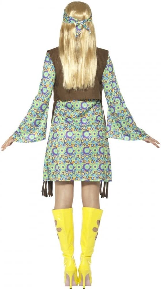 60s Hippie Chick Costume With Dress Adult Multi Coloured