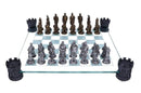 Raised Medieval Knight Chess Set with Corner Towers 43cm Board with Resin Pieces 3
