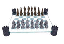 Raised Medieval Knight Chess Set with Corner Towers 43cm Board with Resin Pieces 2