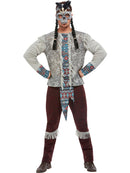 Dark Spirit Mens Warrior Costume Grey Top Brown Trousers and Mask 2