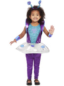 Alien Costume Toddler Silver Dress Purple Leggings Wrist Cuffs and Headband 5