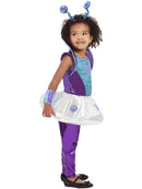 Alien Costume Toddler Silver Dress Purple Leggings Wrist Cuffs and Headband 3