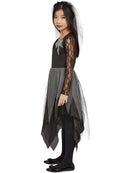 Graveyard Bride Costume Black Dress and Veiled Headband for Girls 2