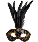 Gold  Black Eyemask With Gem & Feathers
