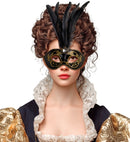 Gold  Black Eyemask With Gem & Feathers