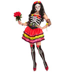 Mujer Dia De Los Muertos  Dress, Fingerless Gloves, Thigh Highs, Headpiece With Veil 