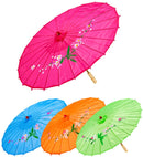 Decorated Silk Oriental Parasol With Wooden Structure Ø 76 Cm - 4 Colors Ass.