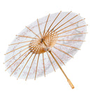 Decorated White Rice Paper Oriental Parasol With Wooden Structure Ø 84 Cm