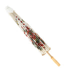 Decorated White Rice Paper Oriental Parasol With Wooden Structure Ø 84 Cm
