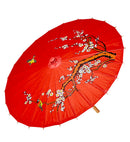 Decorated Red Rice Paper Orientalparasol With Wooden Structure Ø 84 Cm