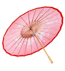 Decorated Red Rice Paper Orientalparasol With Wooden Structure Ø 84 Cm