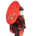 Decorated Red Rice Paper Orientalparasol With Wooden Structure Ø 84 Cm