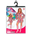 The 70S Groovy Style - Pink Tiny  Bubbles  Dress, Headband 