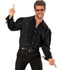 Black Ruffle Shirt For Medieval, Renaissance, Colonial, Gothic, Masked Bandit, Pirate, Vampire, Disco