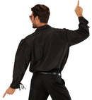 Black Ruffle Shirt For Medieval, Renaissance, Colonial, Gothic, Masked Bandit, Pirate, Vampire, Disco