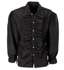 Black Ruffle Shirt For Medieval, Renaissance, Colonial, Gothic, Masked Bandit, Pirate, Vampire, Disco