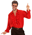 Red Ruffle Shirt For Medieval, Renaissance, Colonial, Gothic, Flamenco, Pirate, Vampire, Disco