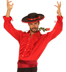 Red Ruffle Shirt For Medieval, Renaissance, Colonial, Gothic, Flamenco, Pirate, Vampire, Disco