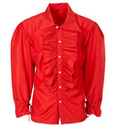 Red Ruffle Shirt For Medieval, Renaissance, Colonial, Gothic, Flamenco, Pirate, Vampire, Disco