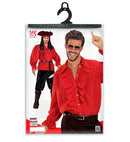 Red Ruffle Shirt For Medieval, Renaissance, Colonial, Gothic, Flamenco, Pirate, Vampire, Disco