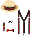 The Roaring 20S Fashion  Boater Hat, Braces, Bow Tie, Moustache, Cigar 