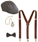 The Roaring 20S Fashion  Flat Hat, Braces, Bow Tie, Pocket Watch 