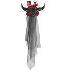 Bridal Veil With Horns, Roses, Lace And Black Gem