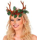 Reindeer Horns With Holly And Pine Cones