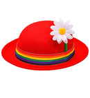 Felt Red Bowler Hat With Multicolor Band & Flower