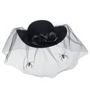 Felt Black Widow Hat With Roses, Veil & Spiders