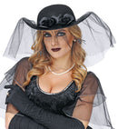 Felt Black Widow Hat With Roses, Veil & Spiders