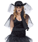Felt Black Widow Hat With Roses, Veil & Spiders